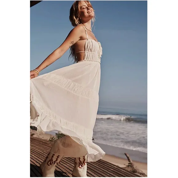 Free People Taking Sides Maxi Dress Small NEW Ivory